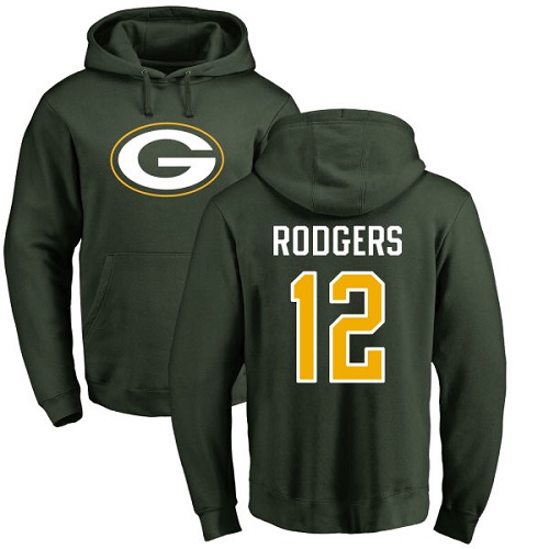 Green Bay Packers Green #12 Rodgers Aaron Name And Number Logo Nike NFL Pullover Hoodie